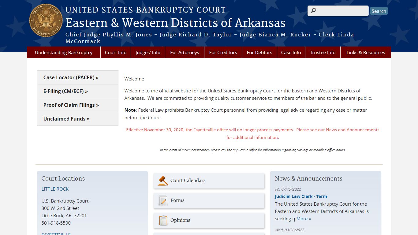 Eastern & Western Districts of Arkansas | United States Bankruptcy Court